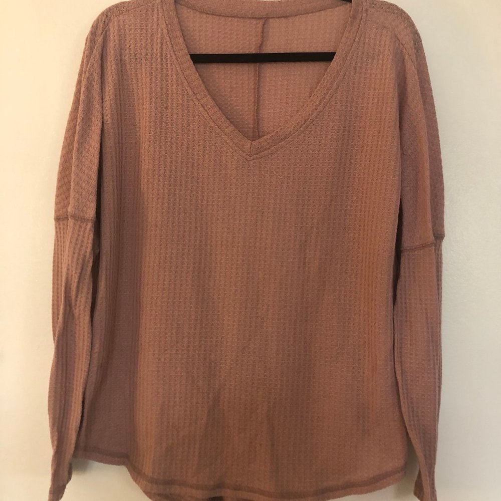 Waffle-knit Long Sleeve Top